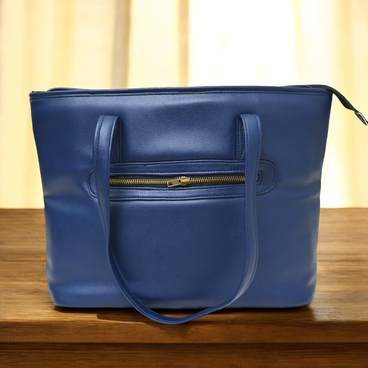 Ethnic Tote Bag with multicolor handwoven artisanal textile art, Royal Blue