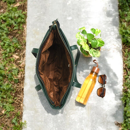 Handcrafted Tote Bag with Geometric Handwoven artisanal design (bottle green)