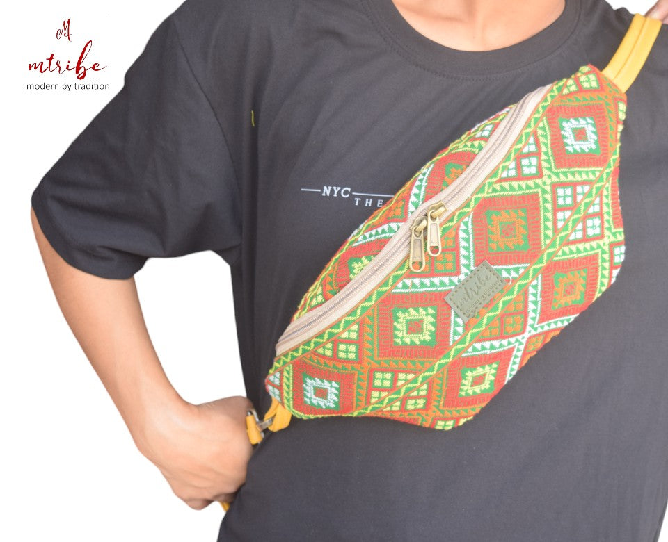 Multi Ethnic Artisan Vibe Waist Pouch (green)