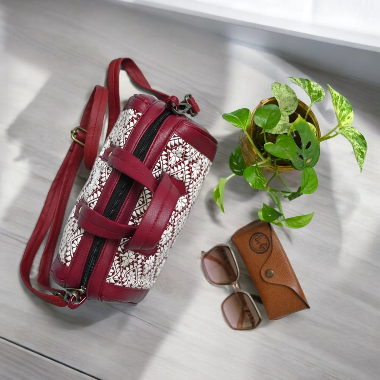 Premium Maroon & white motif Duffle